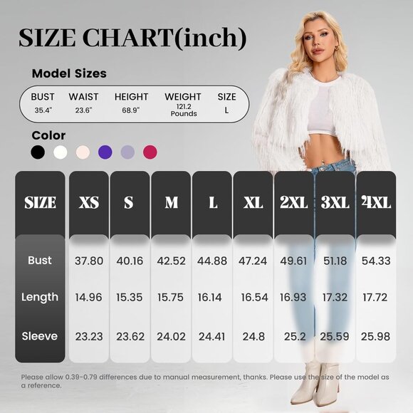 Women's Faux Fur Coat White Slim Cropped Fuzzy Fur Fluffy Fall Winter Jacket - Picture 3 of 5
